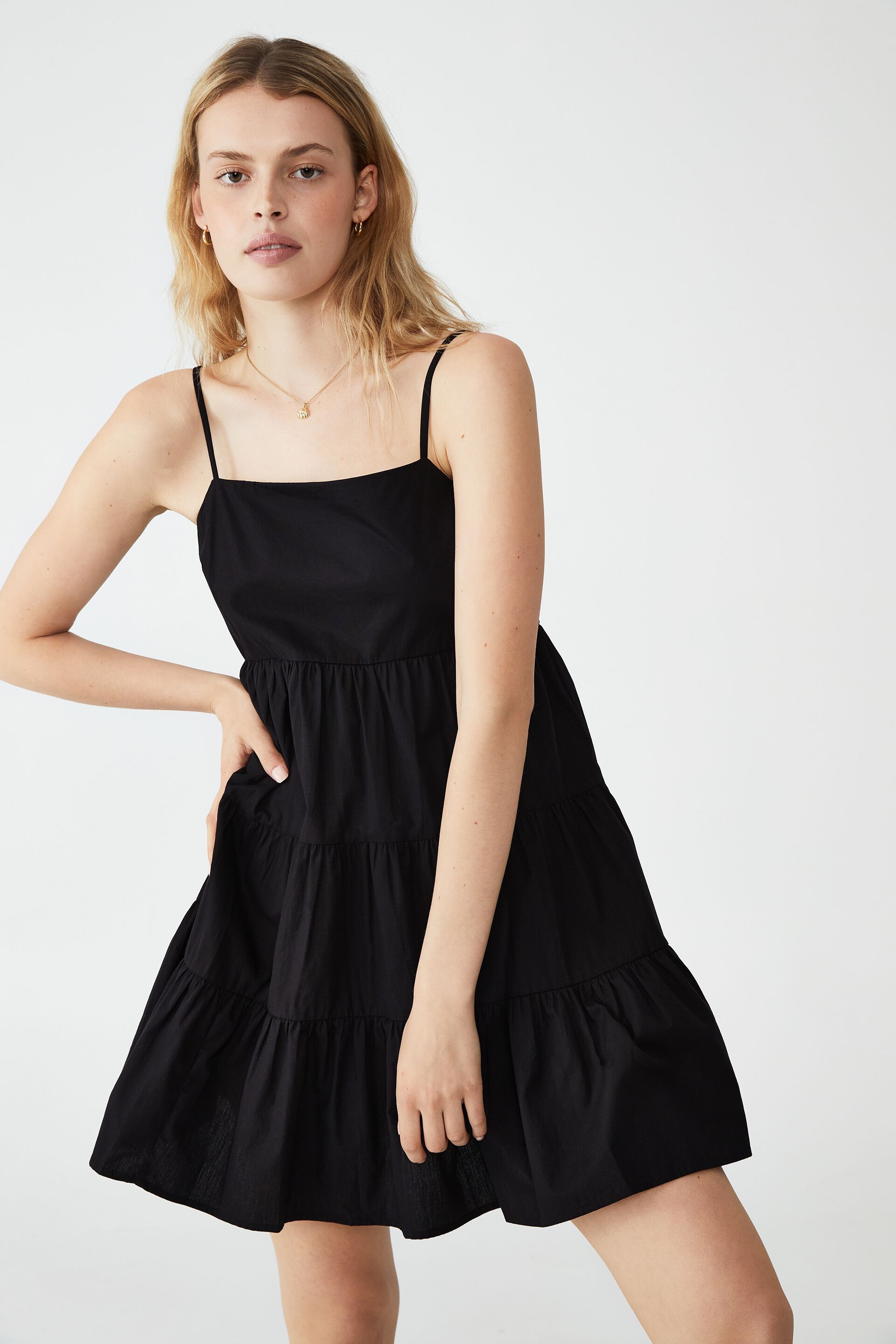 Poppy Strappy Mini Dress, BLACK